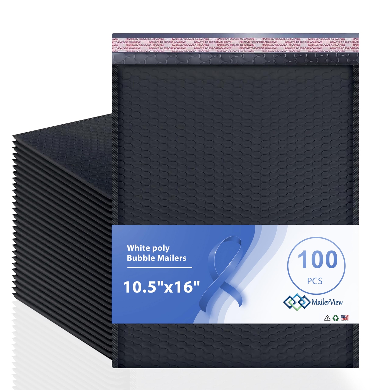 Black 10.5x16 Inch Large Poly Bubble Mailers #5 | Padded Envelopes with Self Sea
