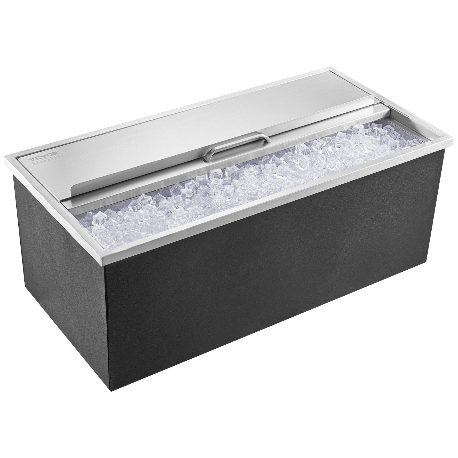 Drop-In Ice Bin: Stainless Steel, 101QT Capacity, Full-Weld Interior, Drain Pipe