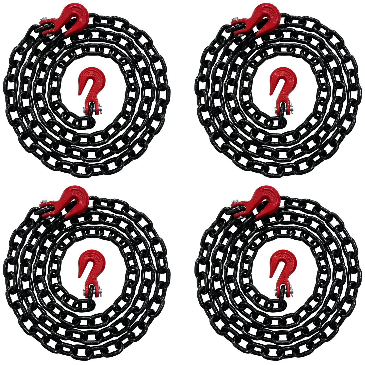 4PK Falcon Cargo 3/8" X 10' G80 Tow Chain Transport Binder 7,100 LBS Grab Hooks