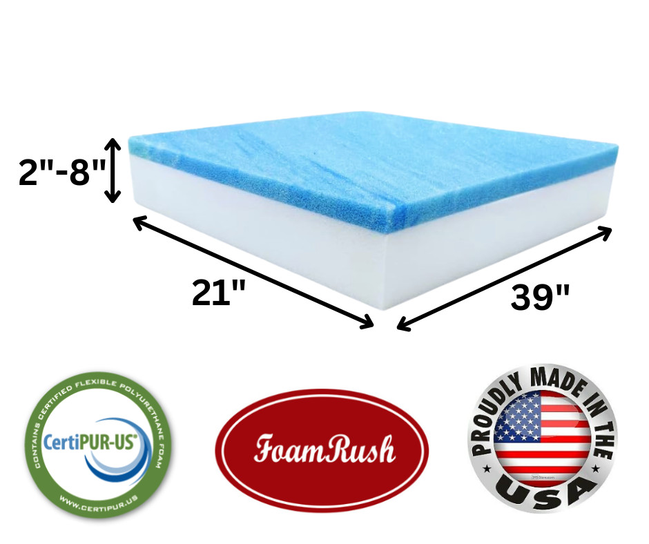 FoamRush 21" x 39" Cool Gel Memory Foam Upholstery Seat Cushion Replacement USA