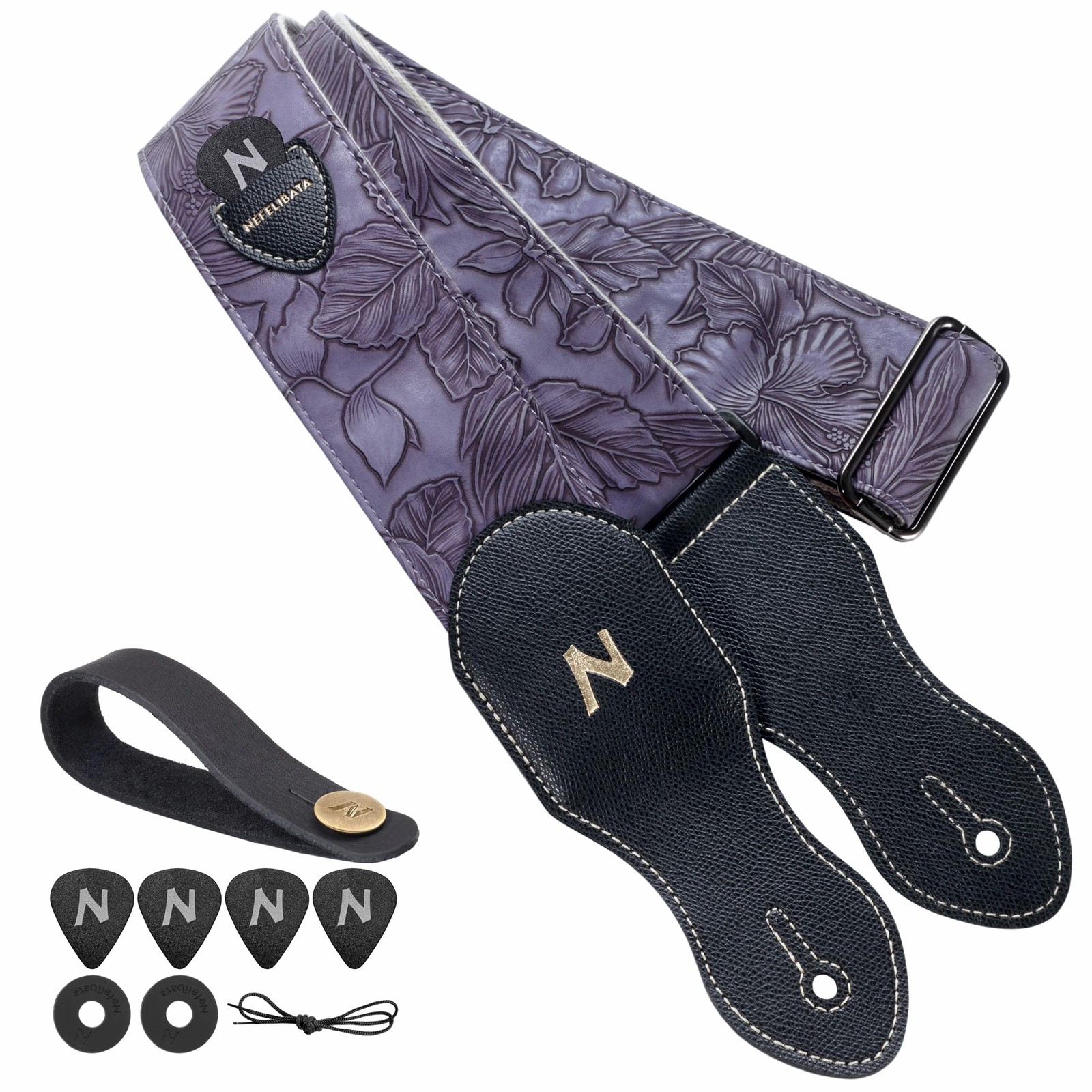 Nefelibata Guitar Strap with Pick Pocket,2.3 inch Porter Style Vegan Leather ...