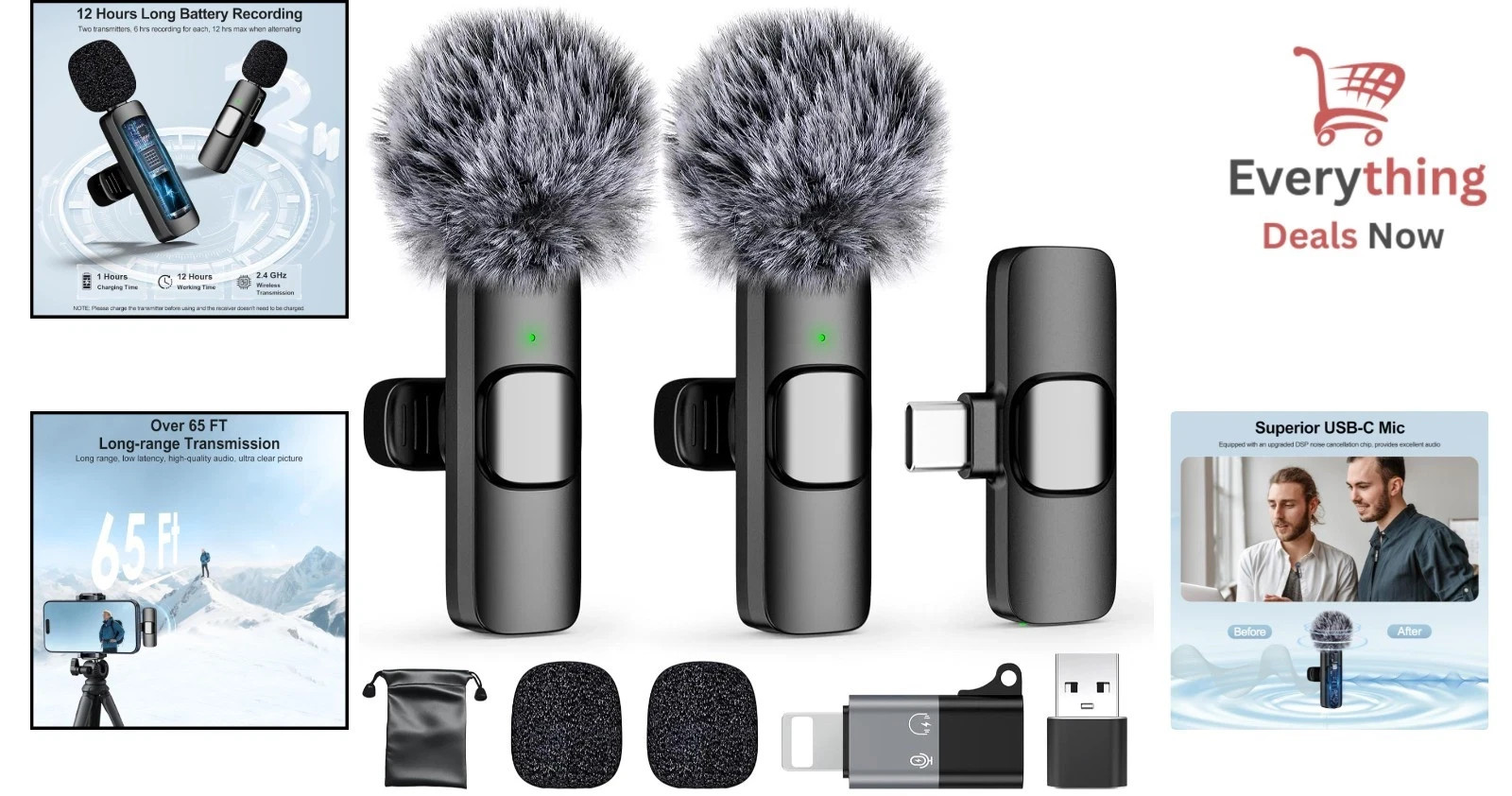Mini Wireless Lavalier Microphone for Video Recording Noise Reduction USB C Mic
