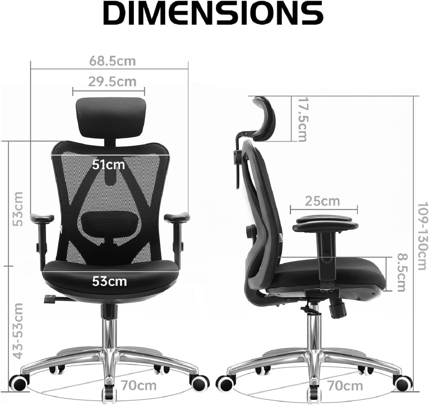 M18 Ergonomic Office Chair, 330lbs -Black