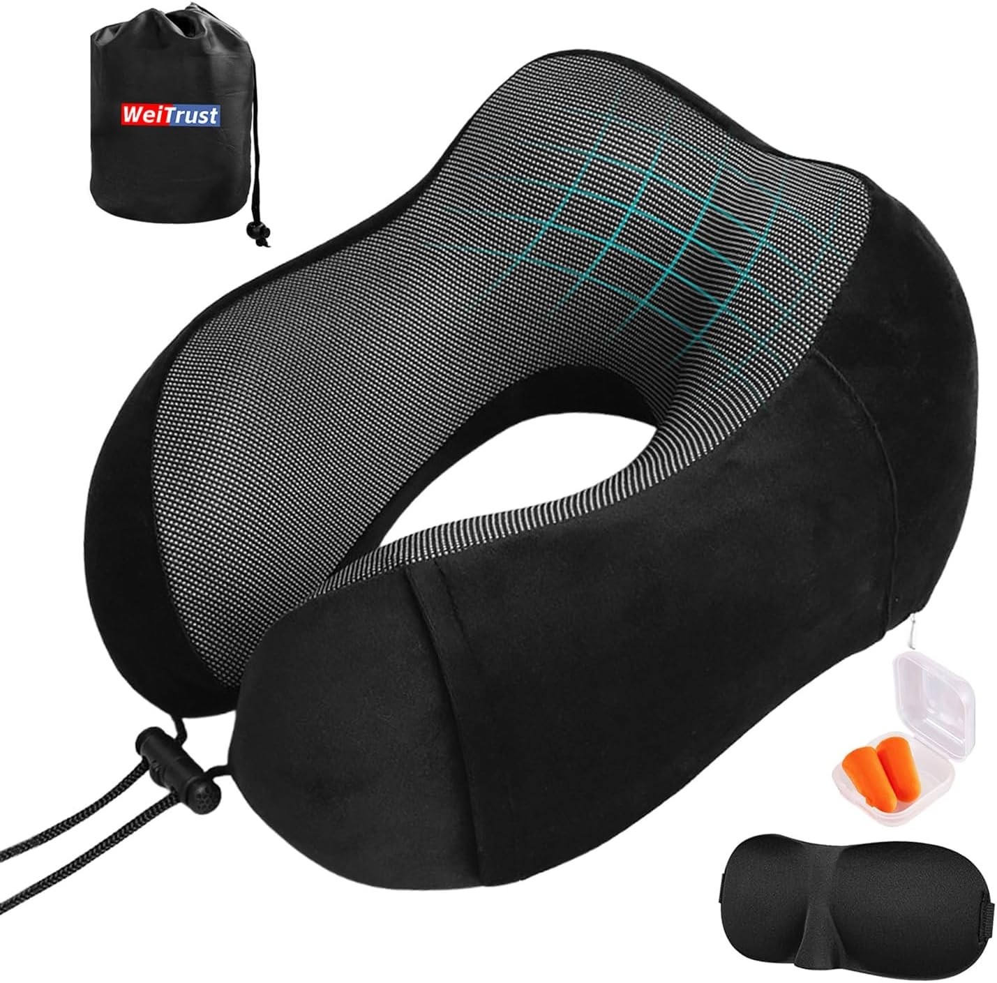 WeiTrust Airplane Pillow, Travel Neck Pillow with Standard, Black and Gray