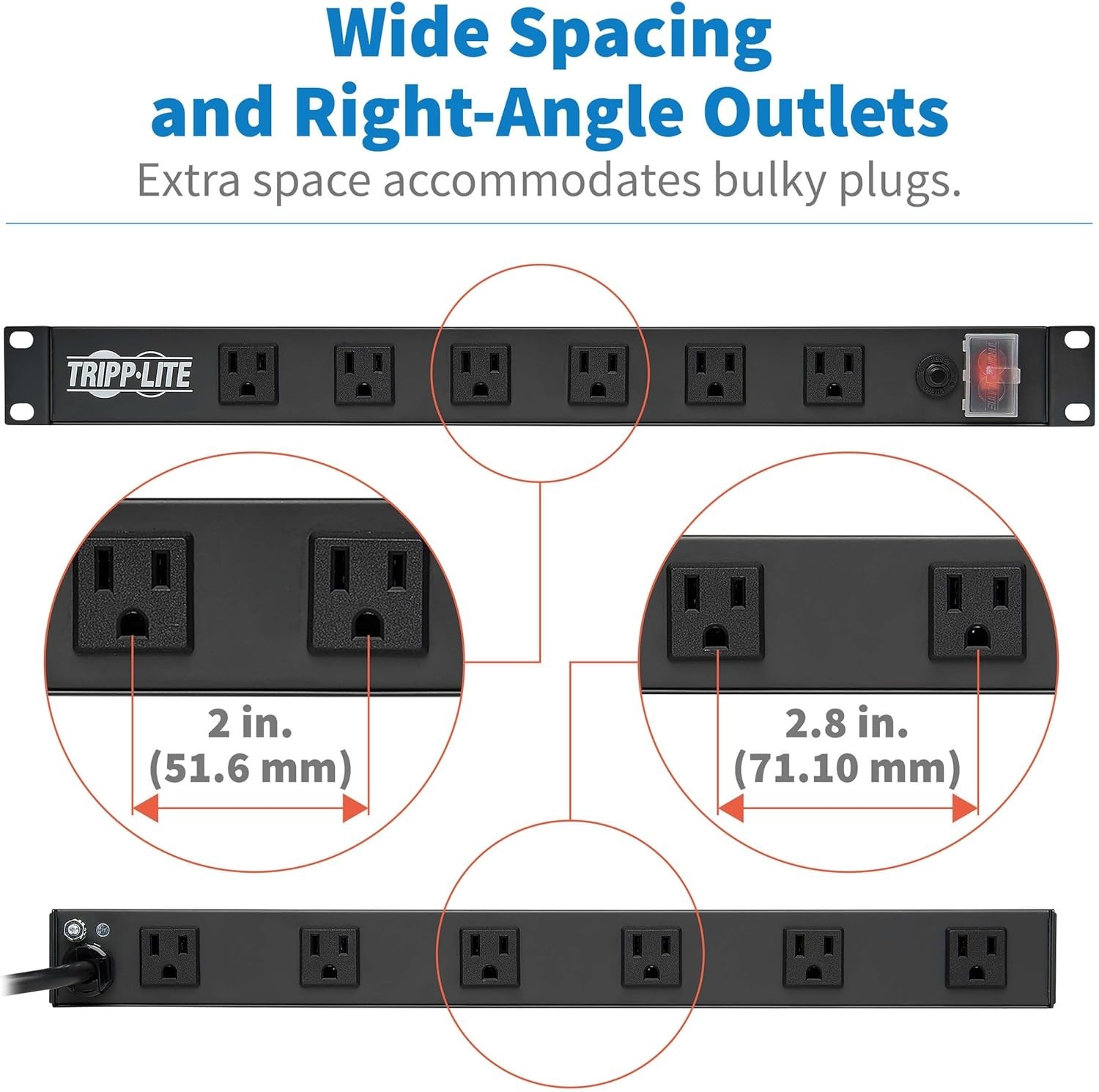1U Rack Mount Power Strip with 12 Outlets and Right-Angle Plug for Versatile Use