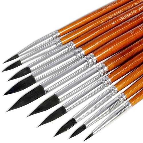 10pcs Watercolor Detail Paint Brushes, Synthetic Goat Hair Round Pointed Tip