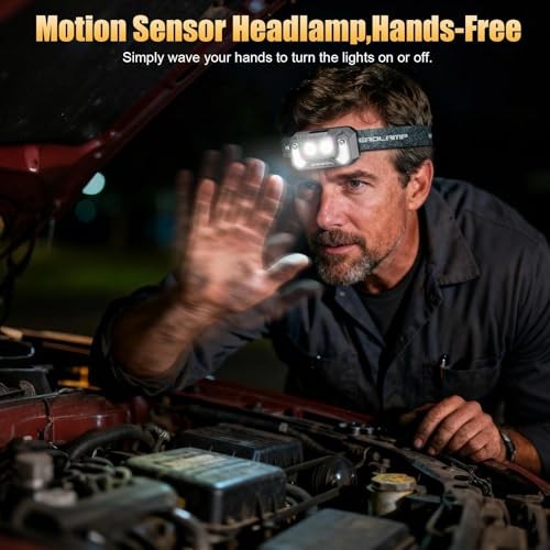LED Headlamp Lightweight with Red Light Motion Sensor, 5 Modes USB T129 2 Pack