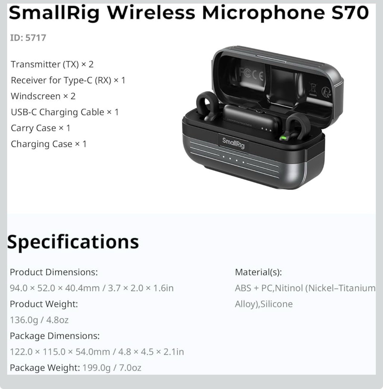 SmallRig S70-C2 Wireless Microphone System with Charging Case 5717