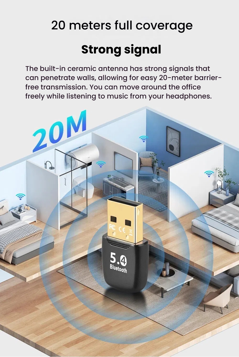 Compact Bluetooth 5.4 USB Adapter - Wireless for PC Speaker Mouse Keyboard