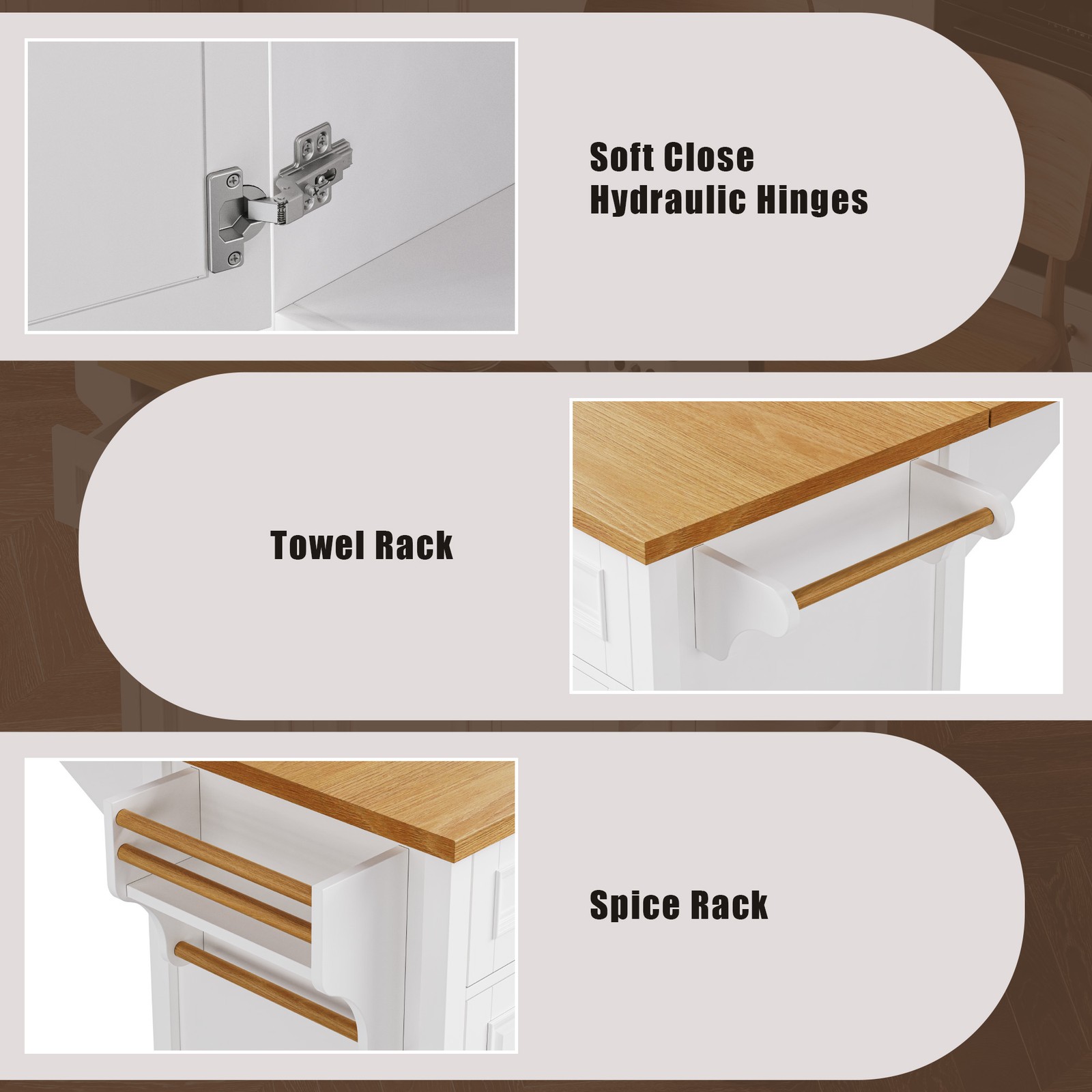 K&K 52'' Kitchen Island with Drop Leaf, Embossed Texture Kitchen Island on Whe
