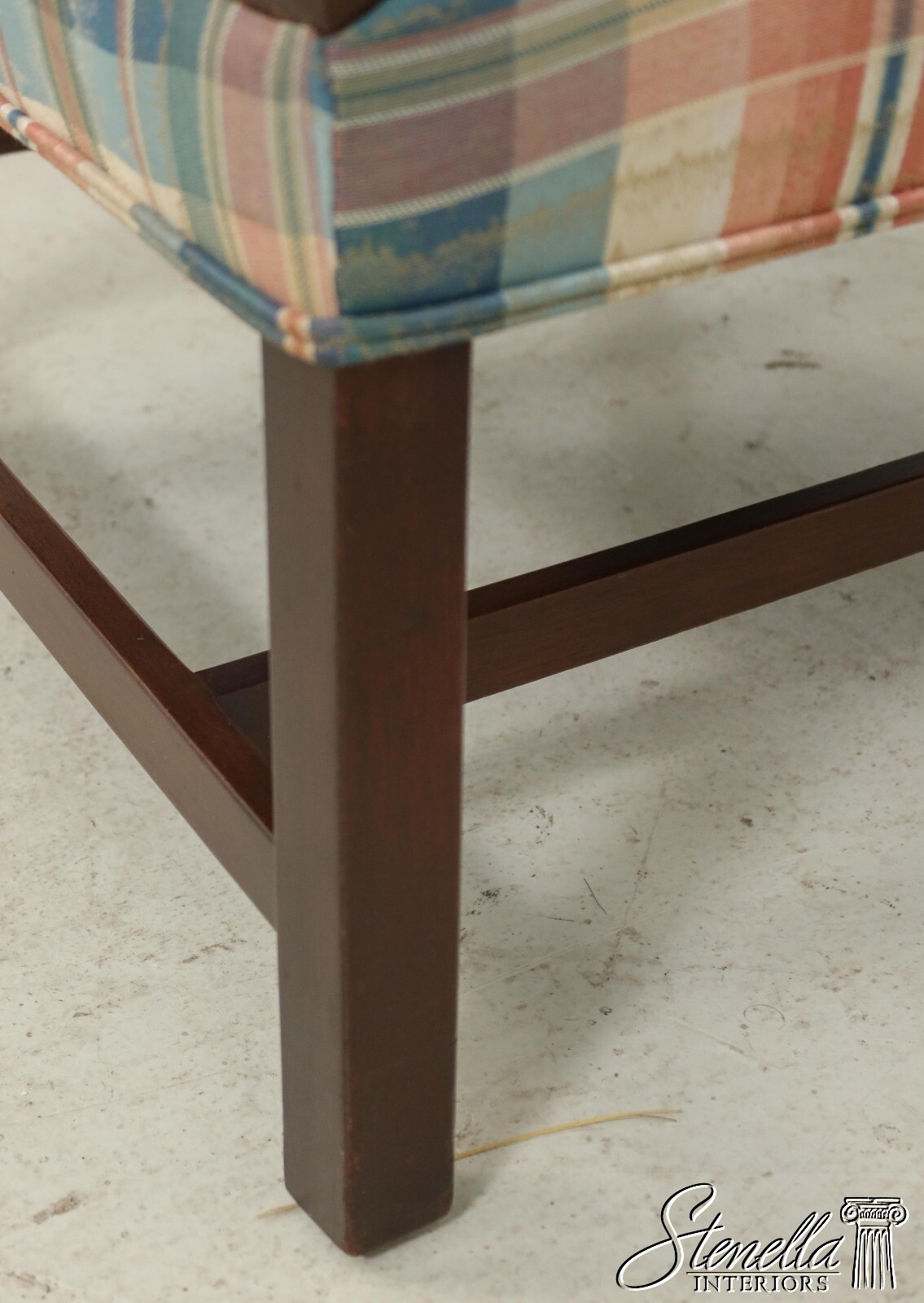 F61252EC: Chippendale Mahogany Upholstered Open Arm Library Chair