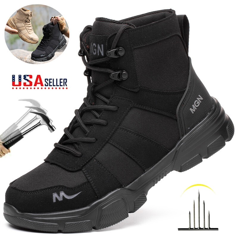 Mens Boots Steel Toe Shoes Work Boots Safety Shoes High Top Sneakers Waterproof
