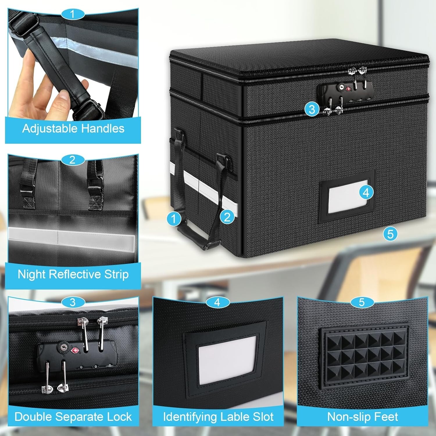 Fireproof Document Box with Lock 2 Layer Fire Proof File Box for Documents w