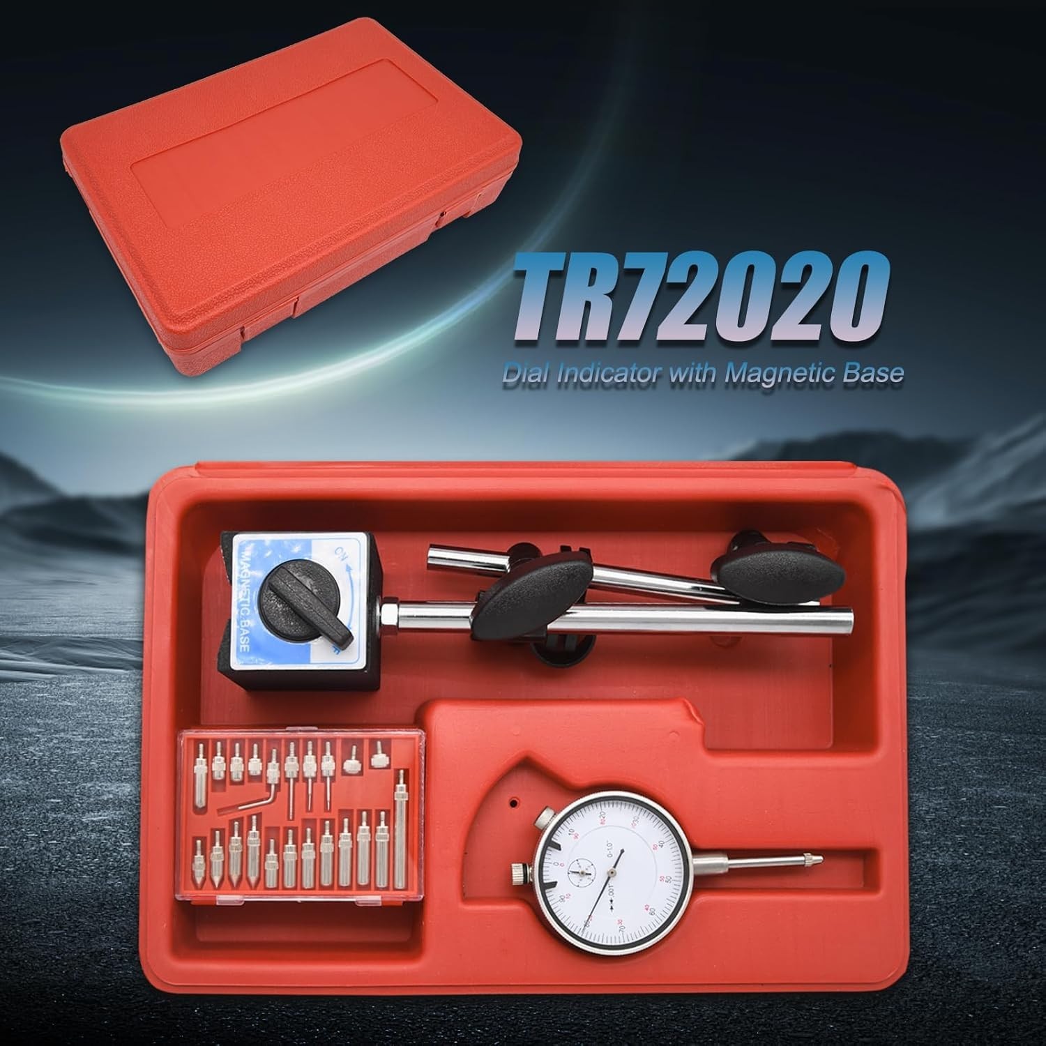 Professional Dial Indicator Set with Magnetic Base 0-1" .001" Range