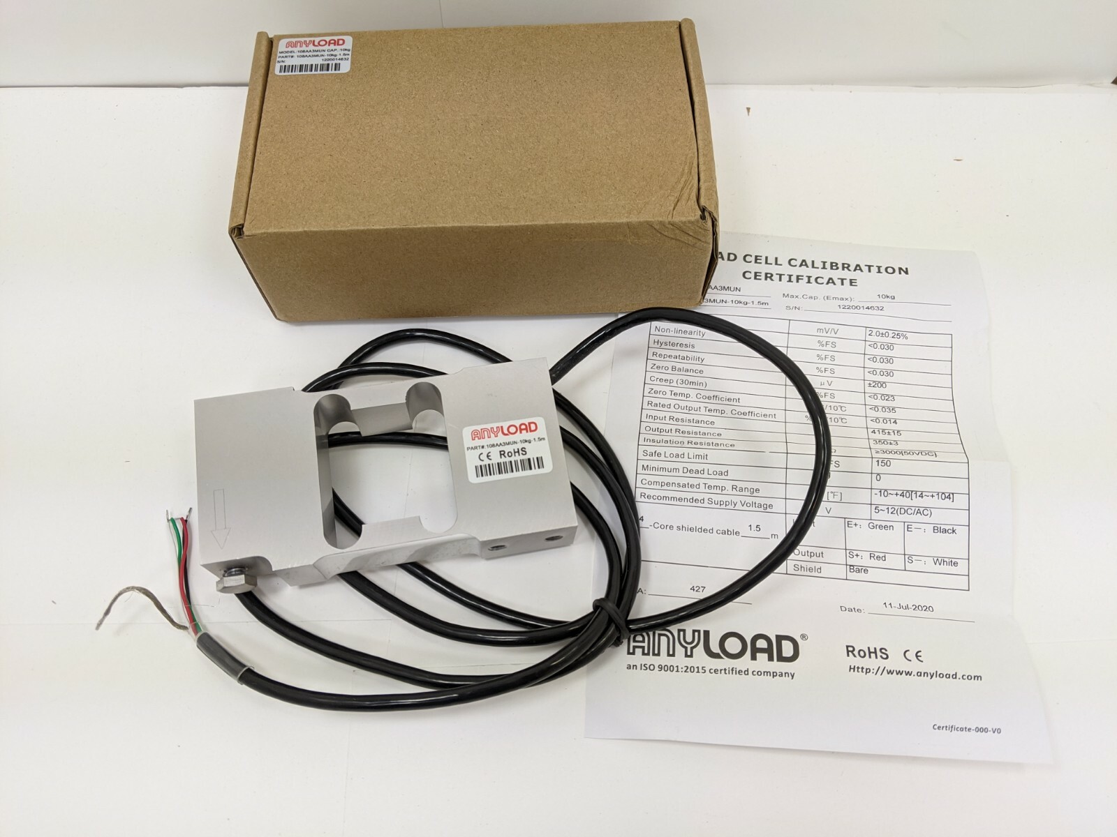 AnyLoad Single Point Load Cell 10kg 108AA3MUN-10kg Calibrated 2020