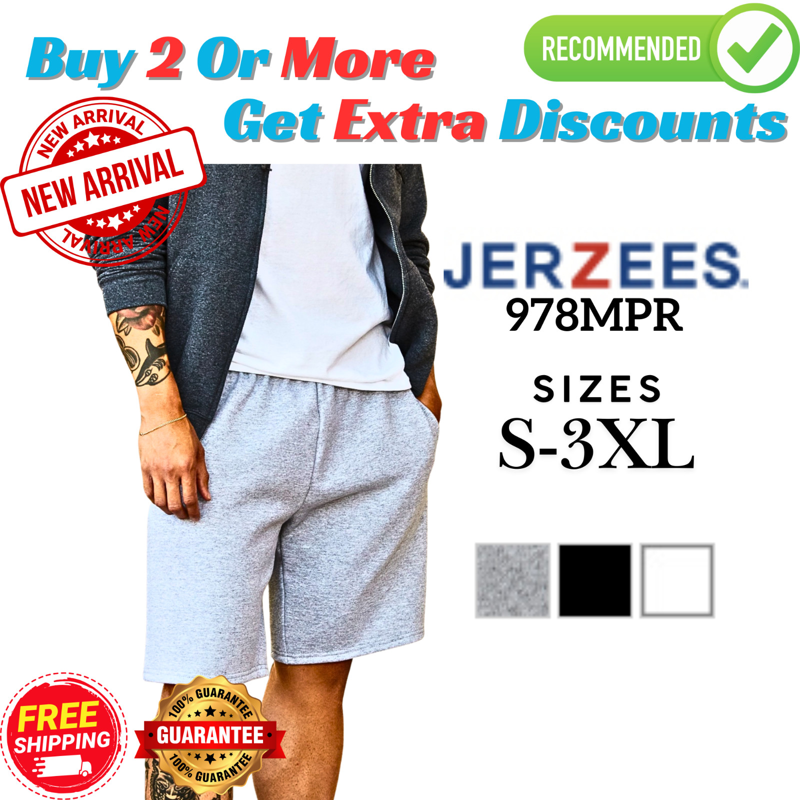 JZ978MPR JERZEES 978MPR Mens NuBlend Fleece Super Stretchable Comfort Short