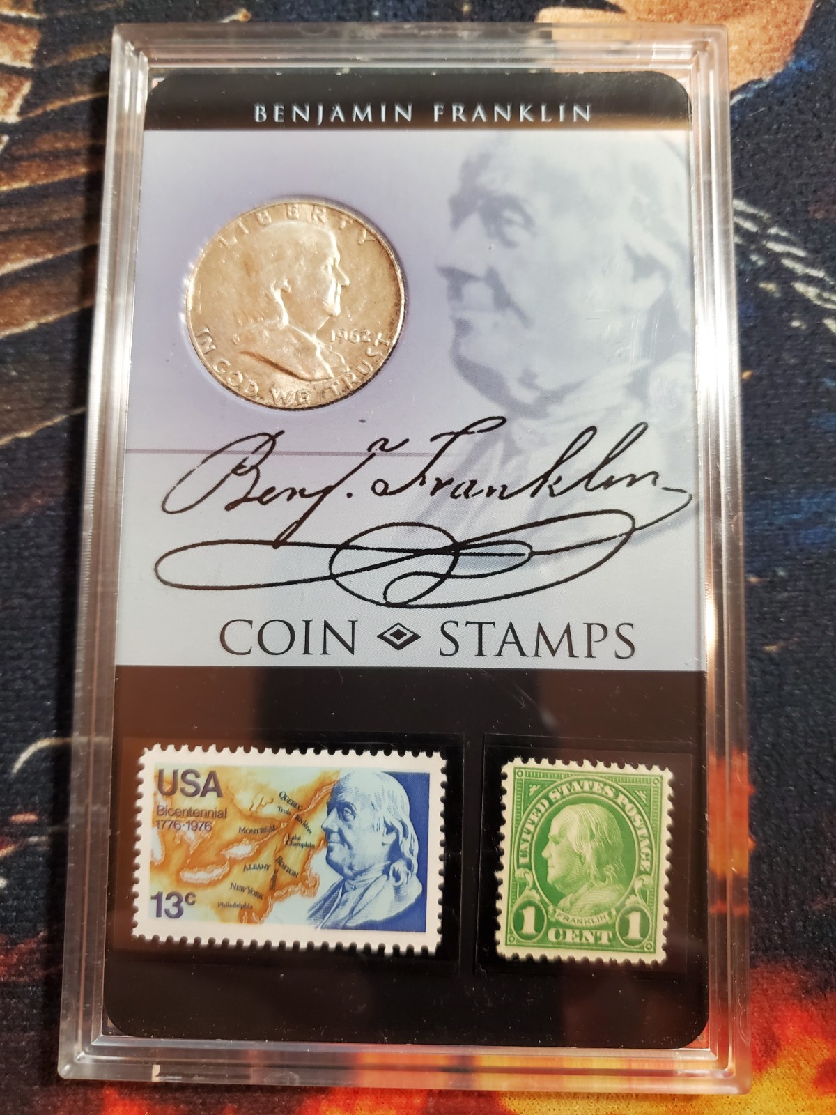 Benjamin Franklin 1962 Silver Coin Stamp Set -slight toning