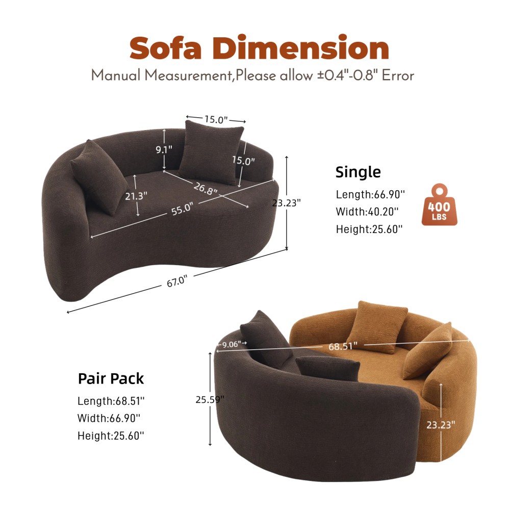 Reversible Loveseat Sofa with Dual-Depth Seat & Pillow Back, Chenille Fabric