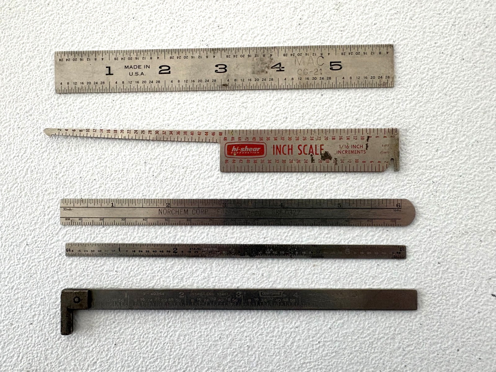 Vintage Lot of (5)  6 Inch Metal Rule Scales