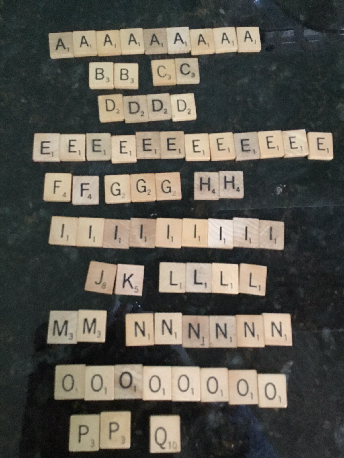 COMPLETE SET 100 SCRABBLE TILES NATURAL WOOD CLEAN