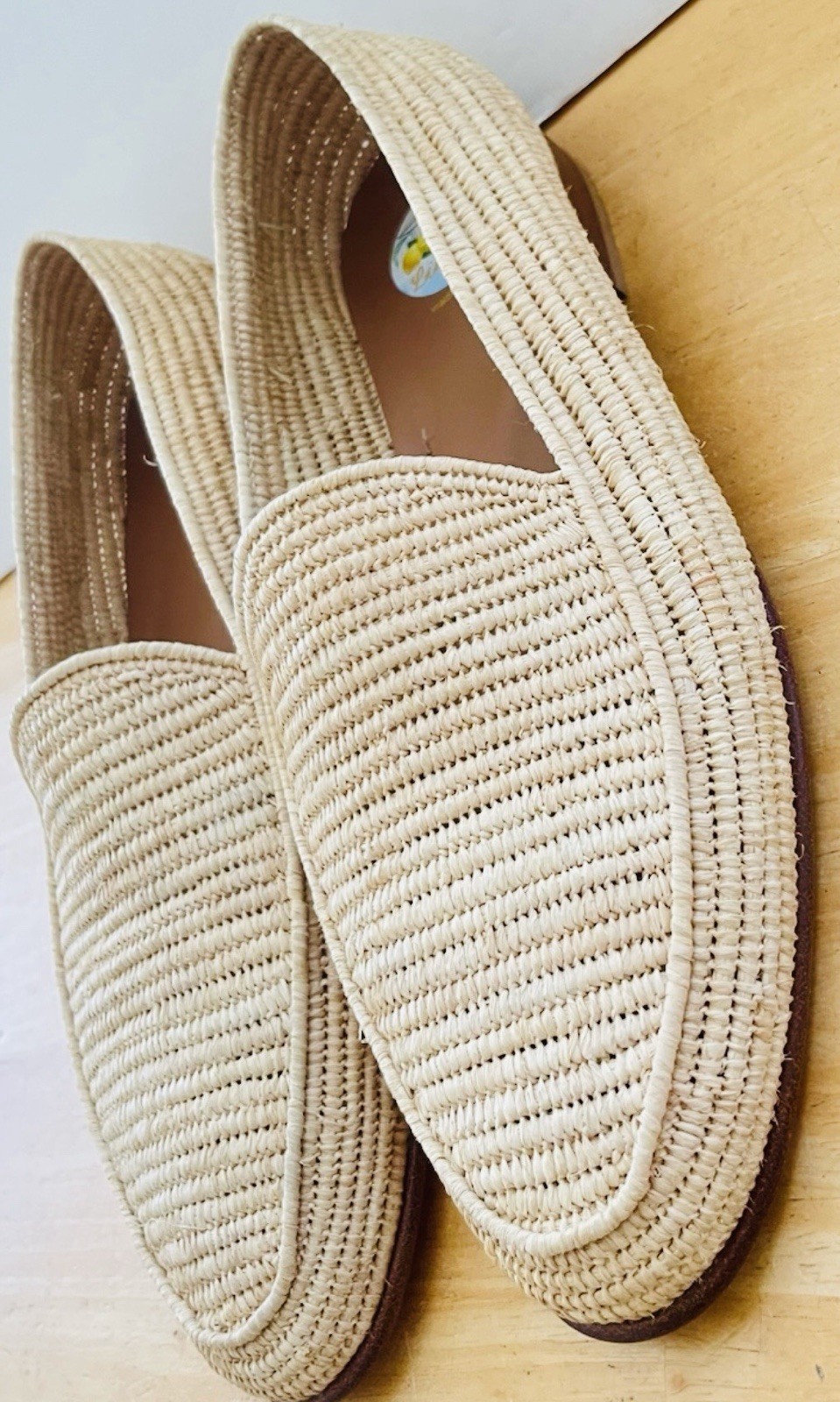 $450 Concetto Limone Vero Cuoio Men’s Raffia Leather Loafers Shoes Italy 13 NEW