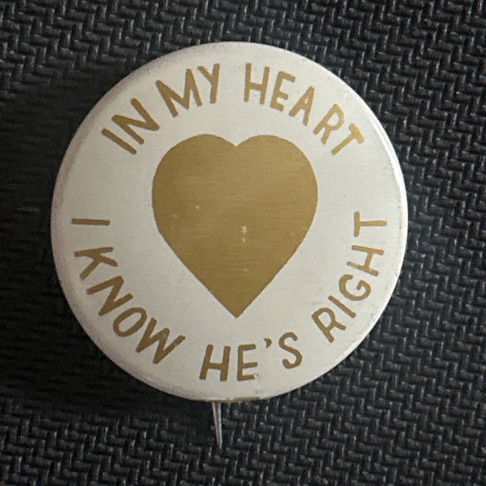 In My Heart I Know He’s Right Goldwater 1 1/8” pinback button pin