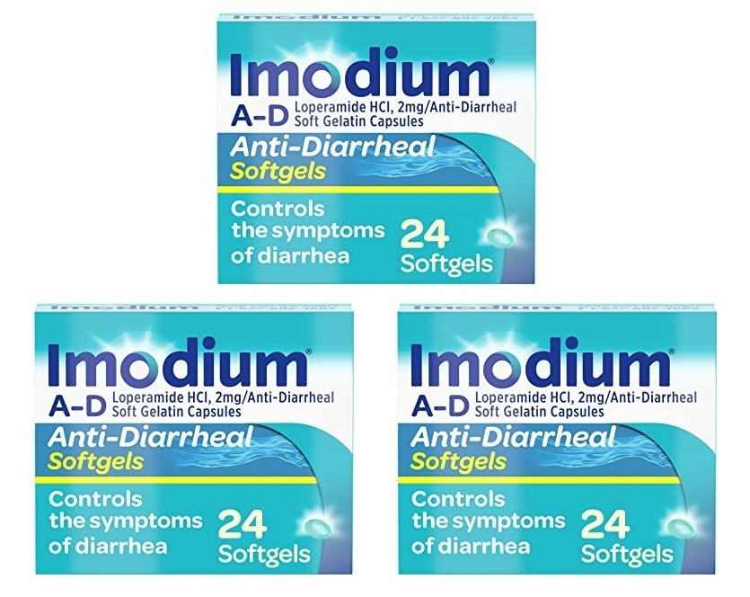 Pack 3 Imodium A-D Anti-Diarrheal HCI 2mg Diarrhea Softgels, 72 Count, 8/26