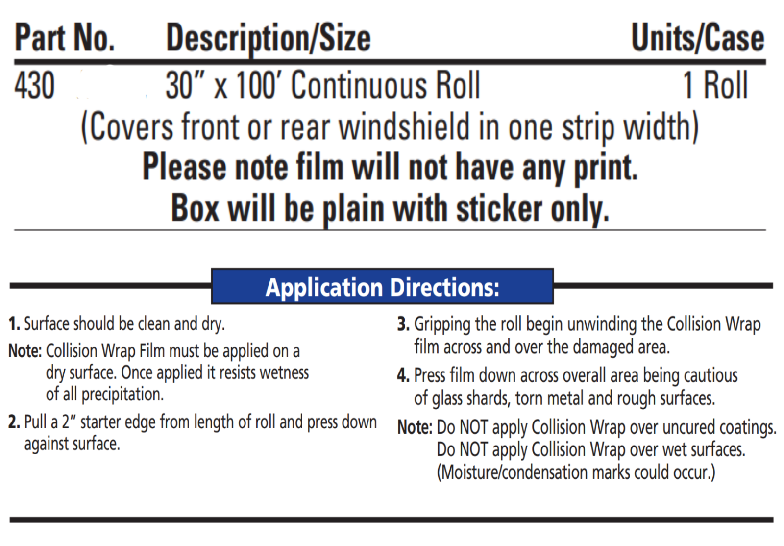 RBL Continuous Roll Self-Adhering Collision Wrap - 30" x 100' x 3mil - CLOSEOUT