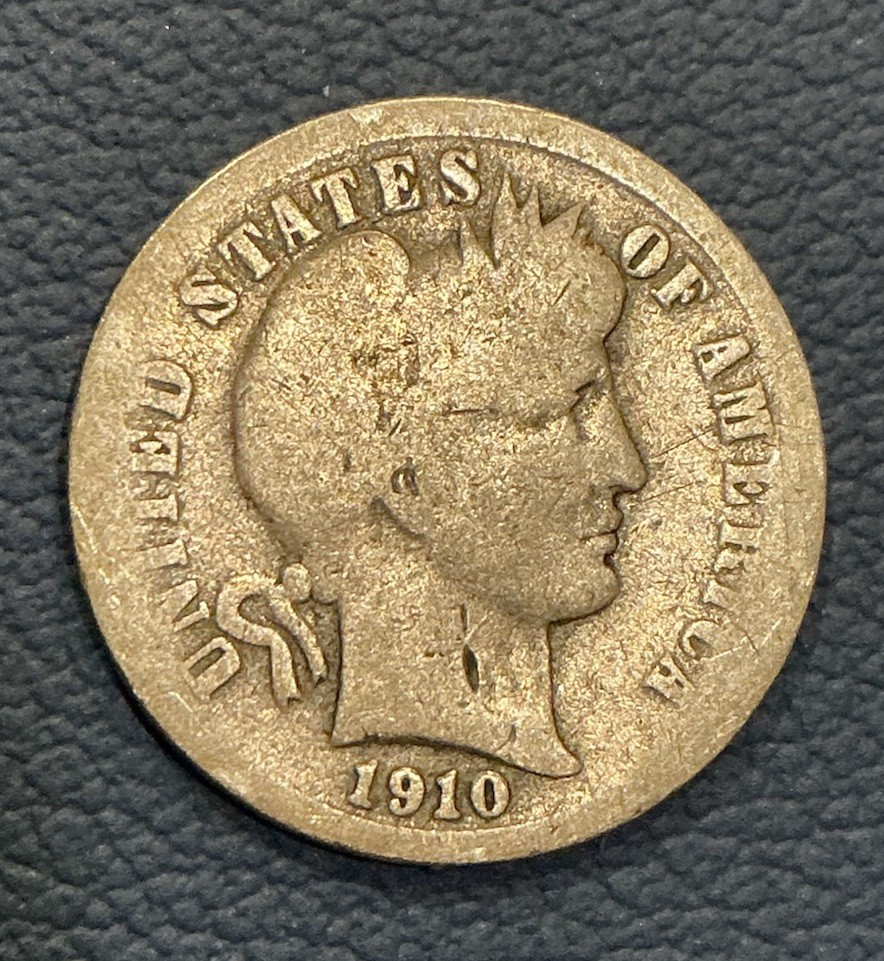 1910 BARBER DIME - 90% SILVER