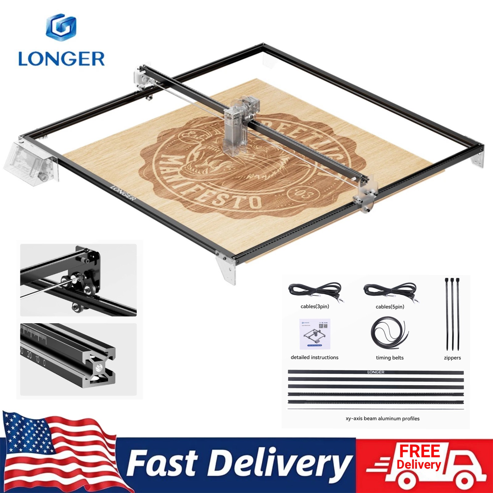 Longer RAY5 XY Axis Extension Kit, Engraving Area Expanded to 15.7"*33.5" NEW