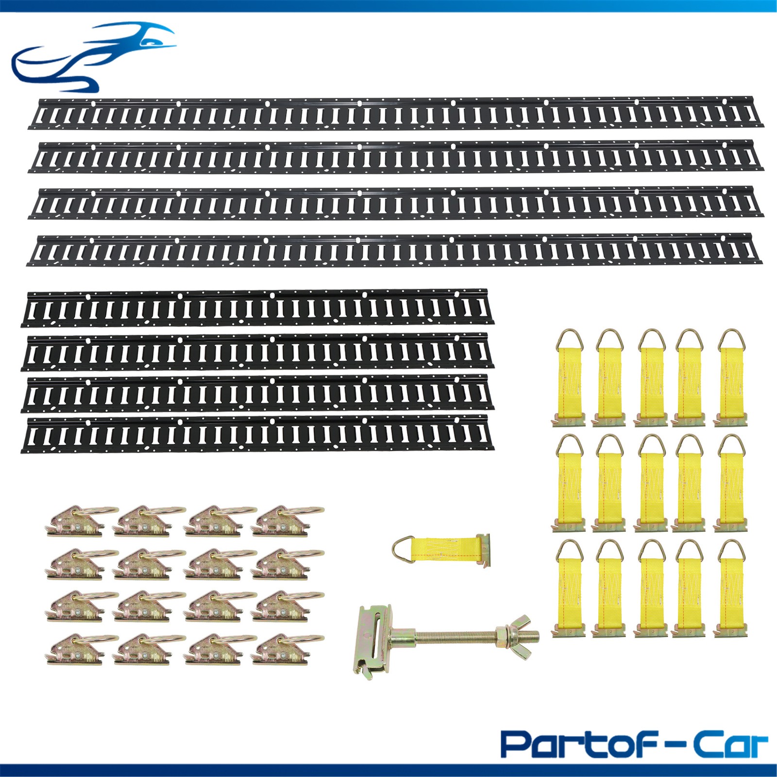 41 Kit 4× 5' & 4× 8’ E Track Tie Down System Black W/ Various Rails And Hardware