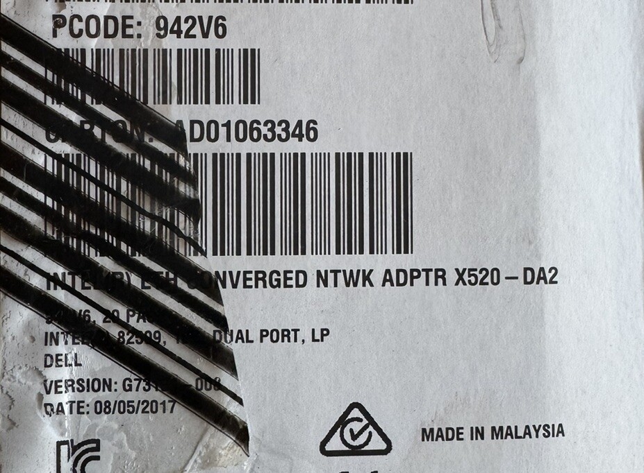Intel / Dell X520-DA2 Ethernet Server Adapter 10 Gbps Dual Port E10G42BTDA