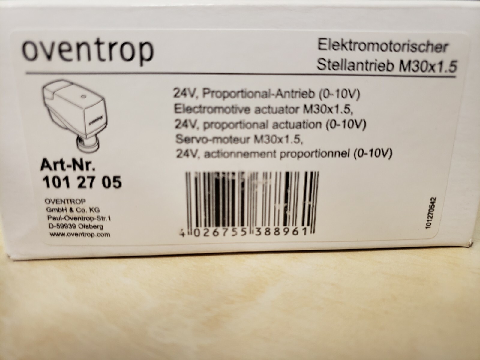 OVENTROP ELECTROMOTIVE ACTUATOR ART-NR. 101 27 05