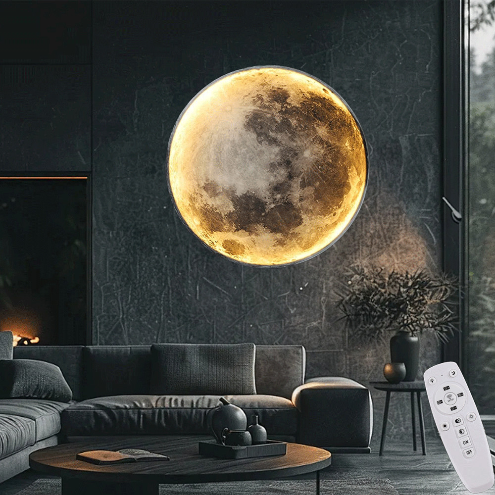 Dimmbar Mit Fernbedienung,Modern Art Deco Mond Lampe,LED Mond Wandleuchte (60CM)