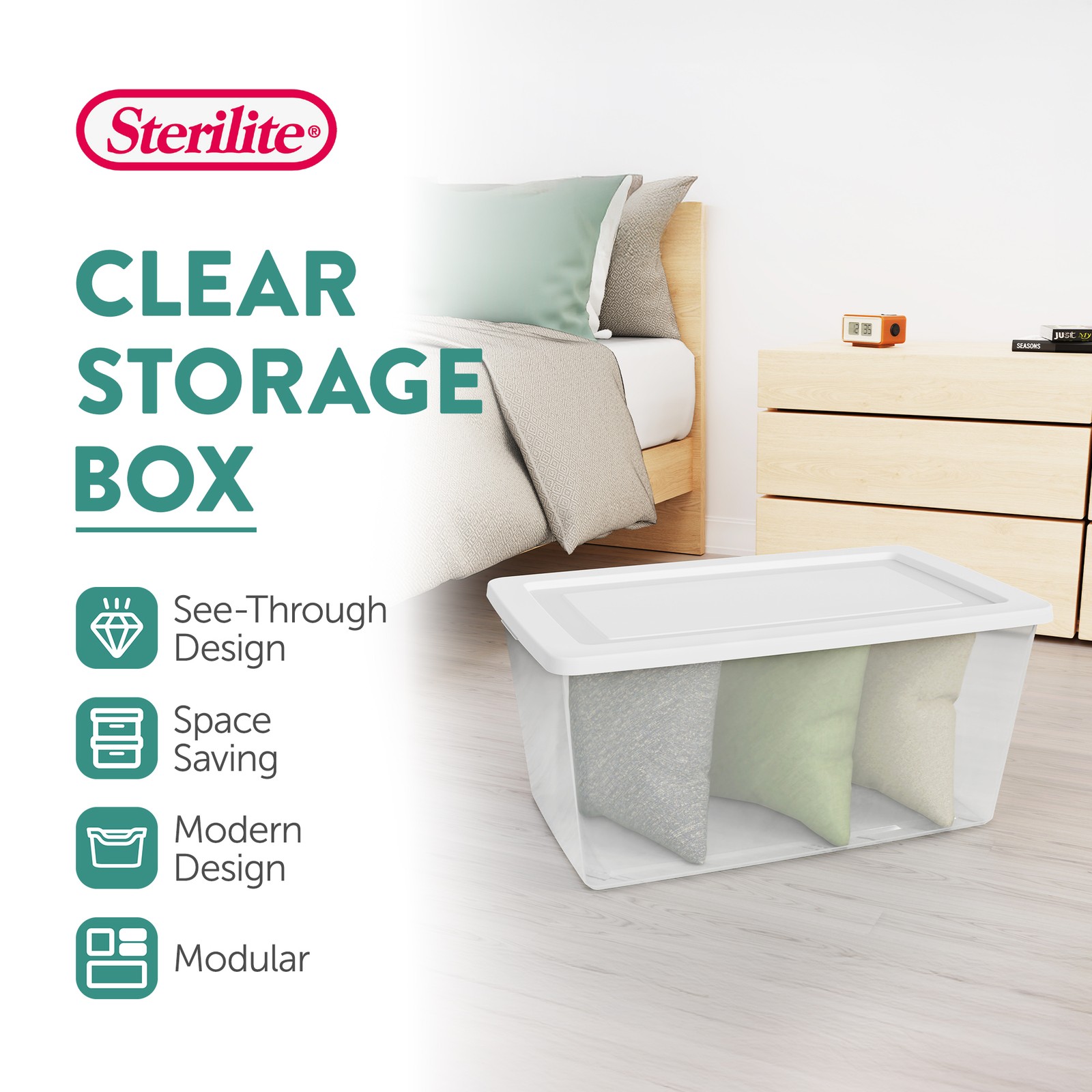 Sterilite 90 Qt Storage Box, Stackable Plastic Container, Home Organizer, 4 Pack