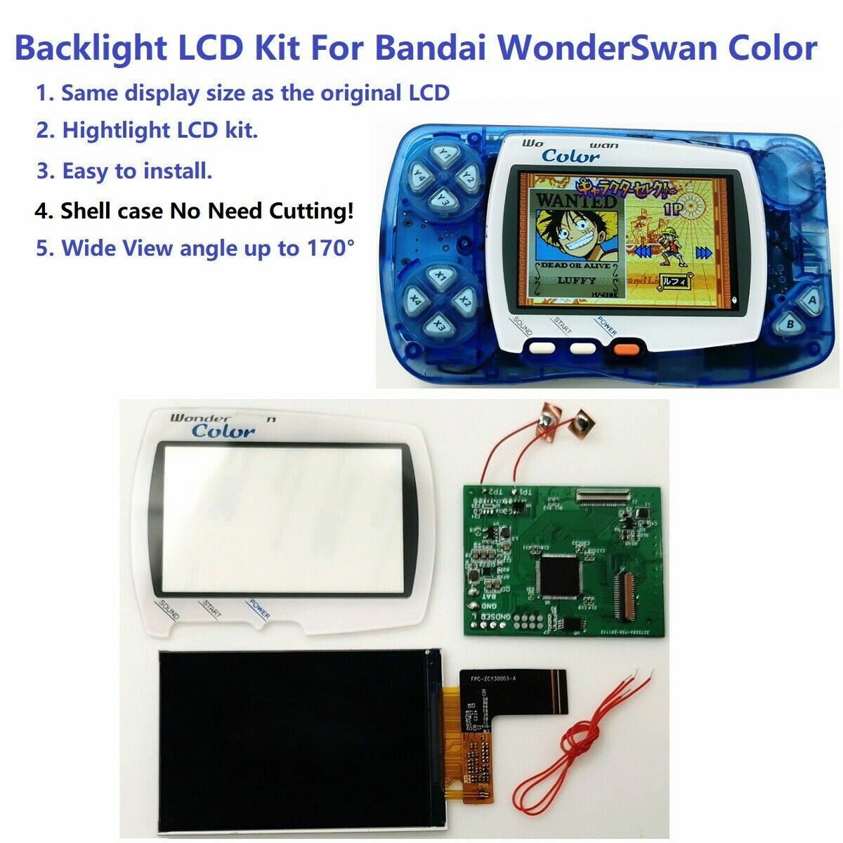 WSC Hightlight IPS LCD Screen Kit Backlight Mod For Bandai WonderSwan Color WSC