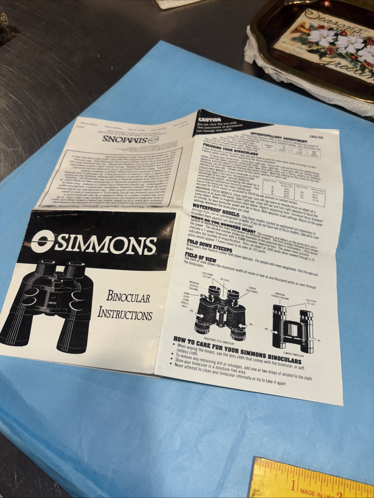 Simmons Binocular Instructions Only