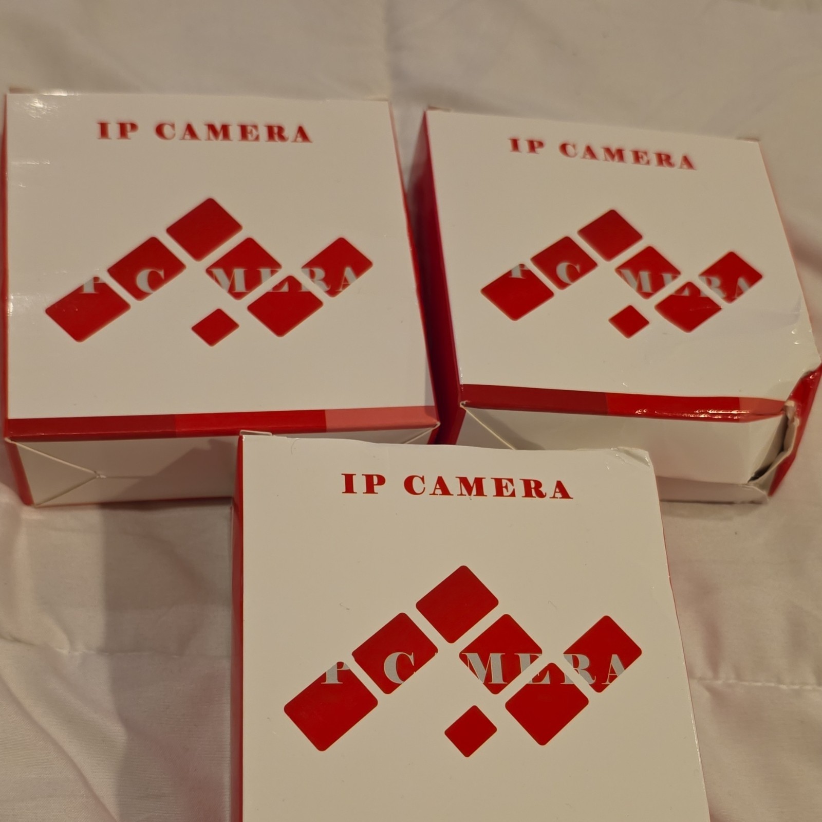 IP/Network Wired Surveillance Camera 3-Pack, Model IP Camera, Red/White Boxes