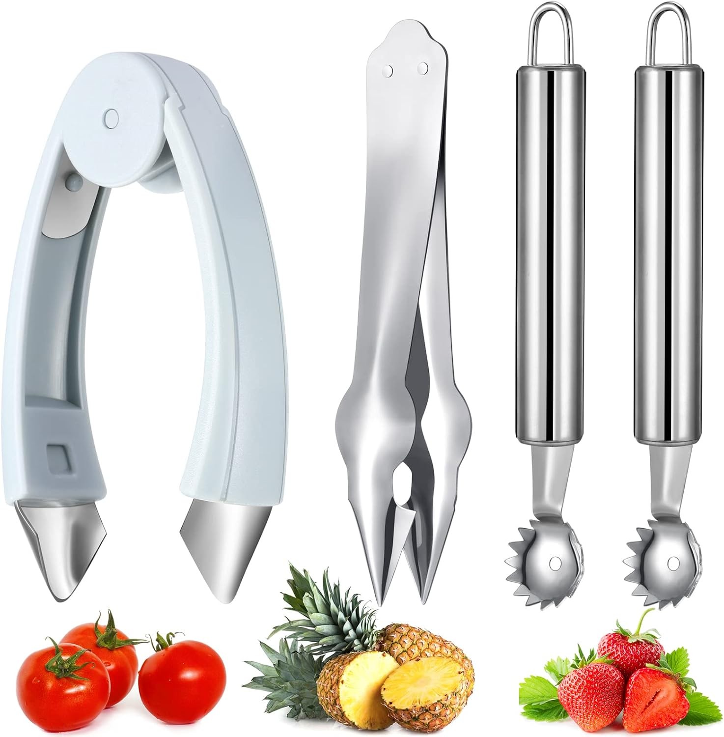 4 Pieces Strawberry Huller Tomato Corer Top Stem Remover Tool [IMAGE]