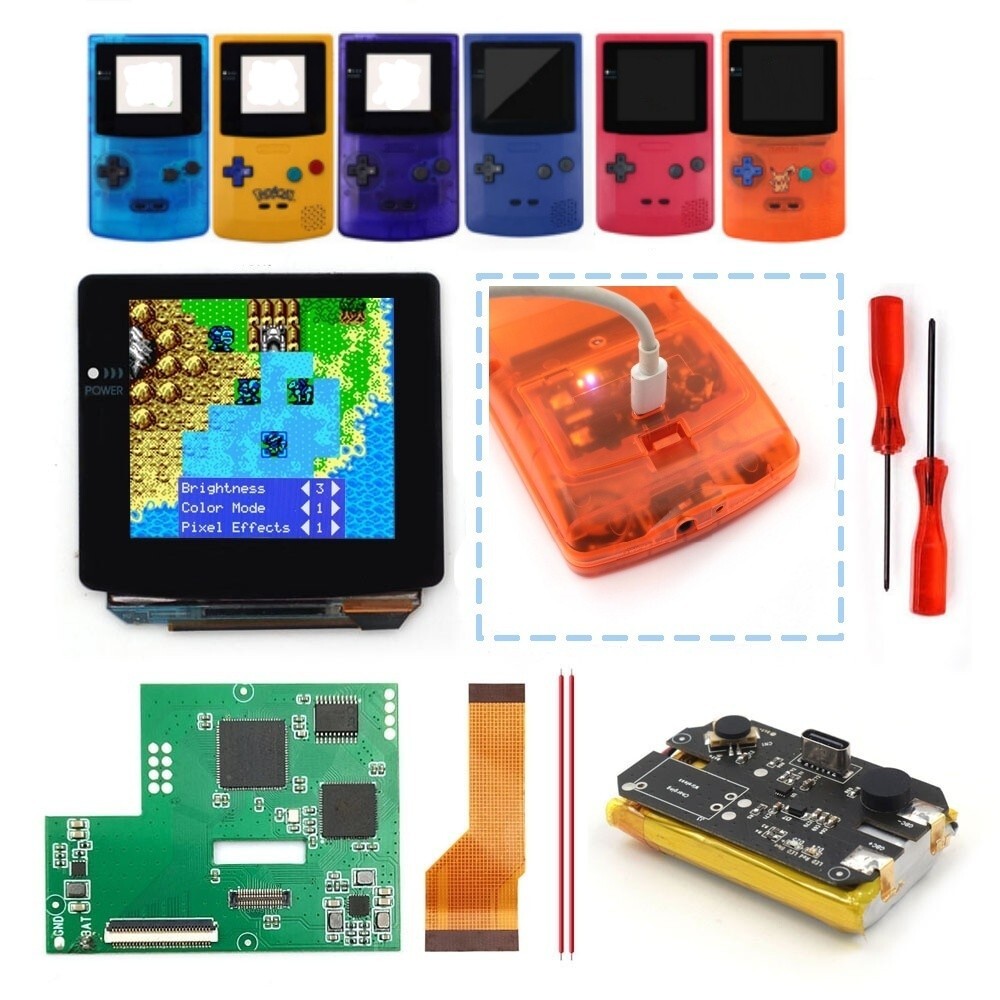 Rechargeable AMOLED GBC OLED Touch Screen Battery Kit W/ Shell For GameBoy Color