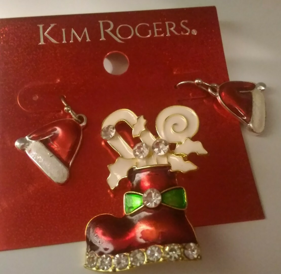 Kim Rodgers  Christmas earrings Holiday Jewelry  one unsigned brooch