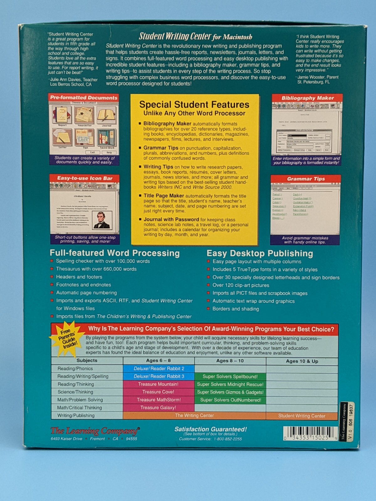 Student Writing Center Version 1.0: 3.5” Disk Software / Vintage Macintosh 1995