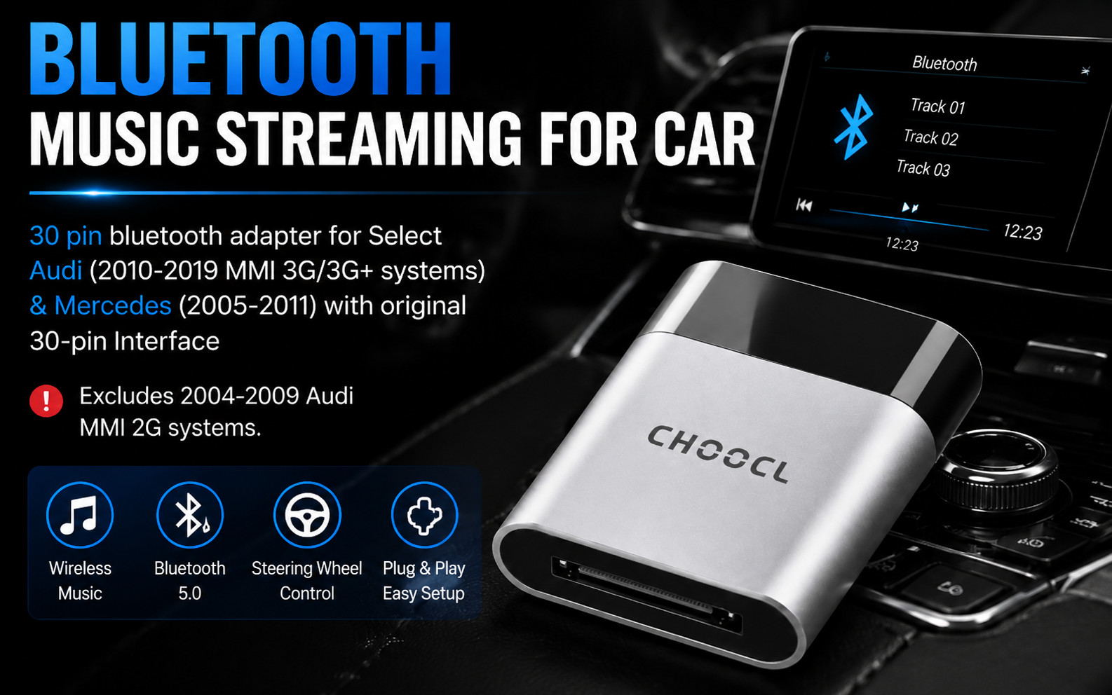 Bluetooth Adapter for Audi MMI 3G & Mercedes 30-Pin iPod Interface aptX HD