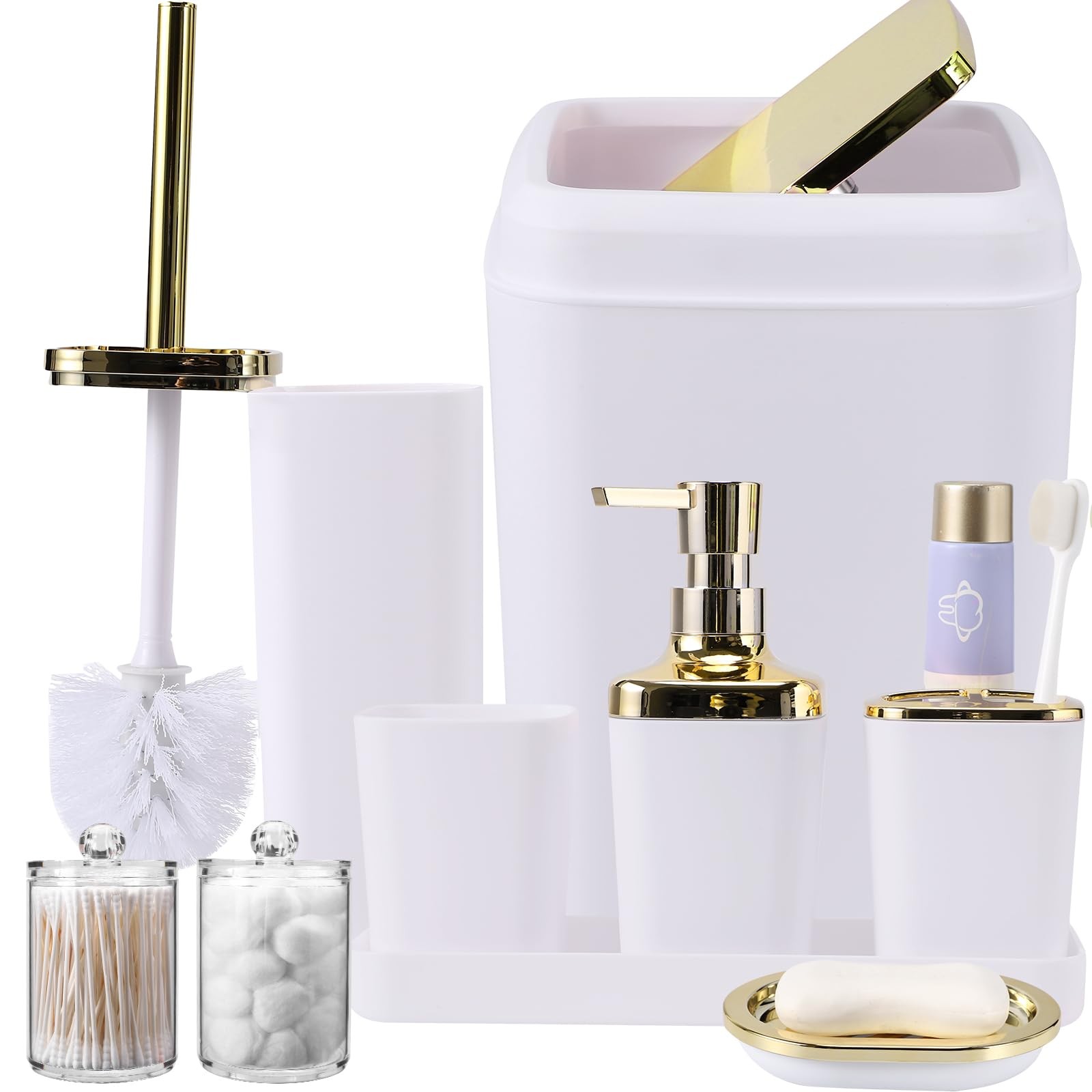 9Pcs Bathroom Accessories - White Bathroom Accessories Set with Trash Can, So...