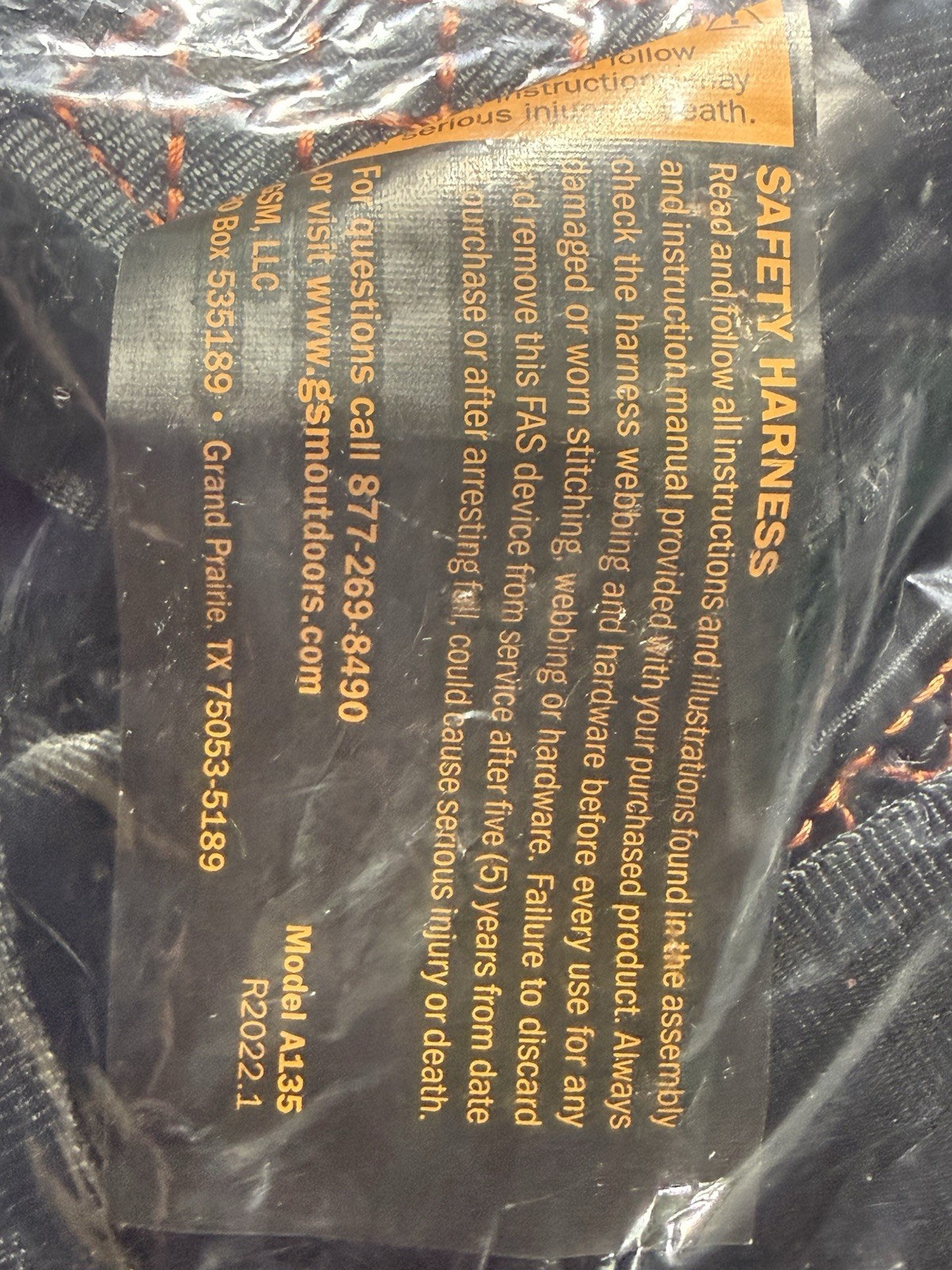 Big Game A135 Treestand Adjustable Full Body Safety Harness 350lbs Black Orange