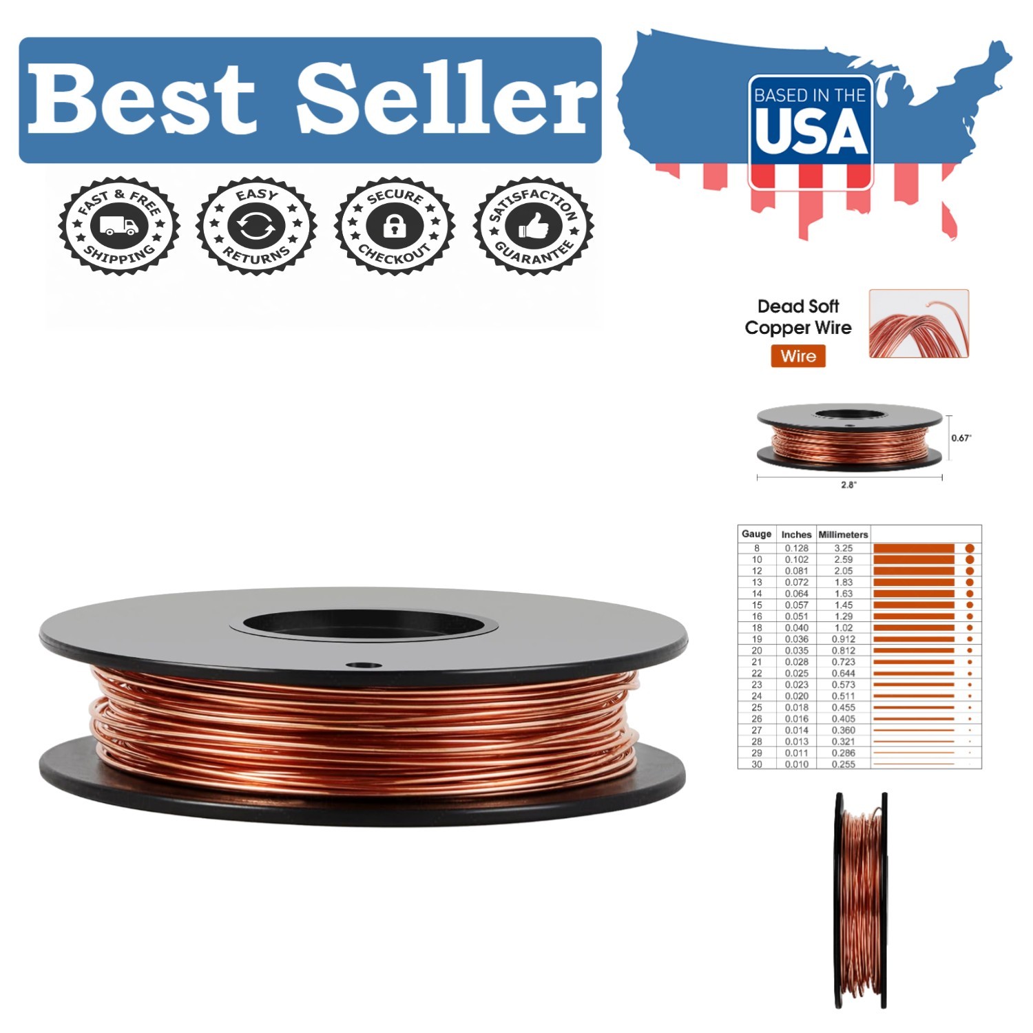 99.9% Pure 22 Gauge Copper Wire (183 Feet) for Jewelry & Science Projects