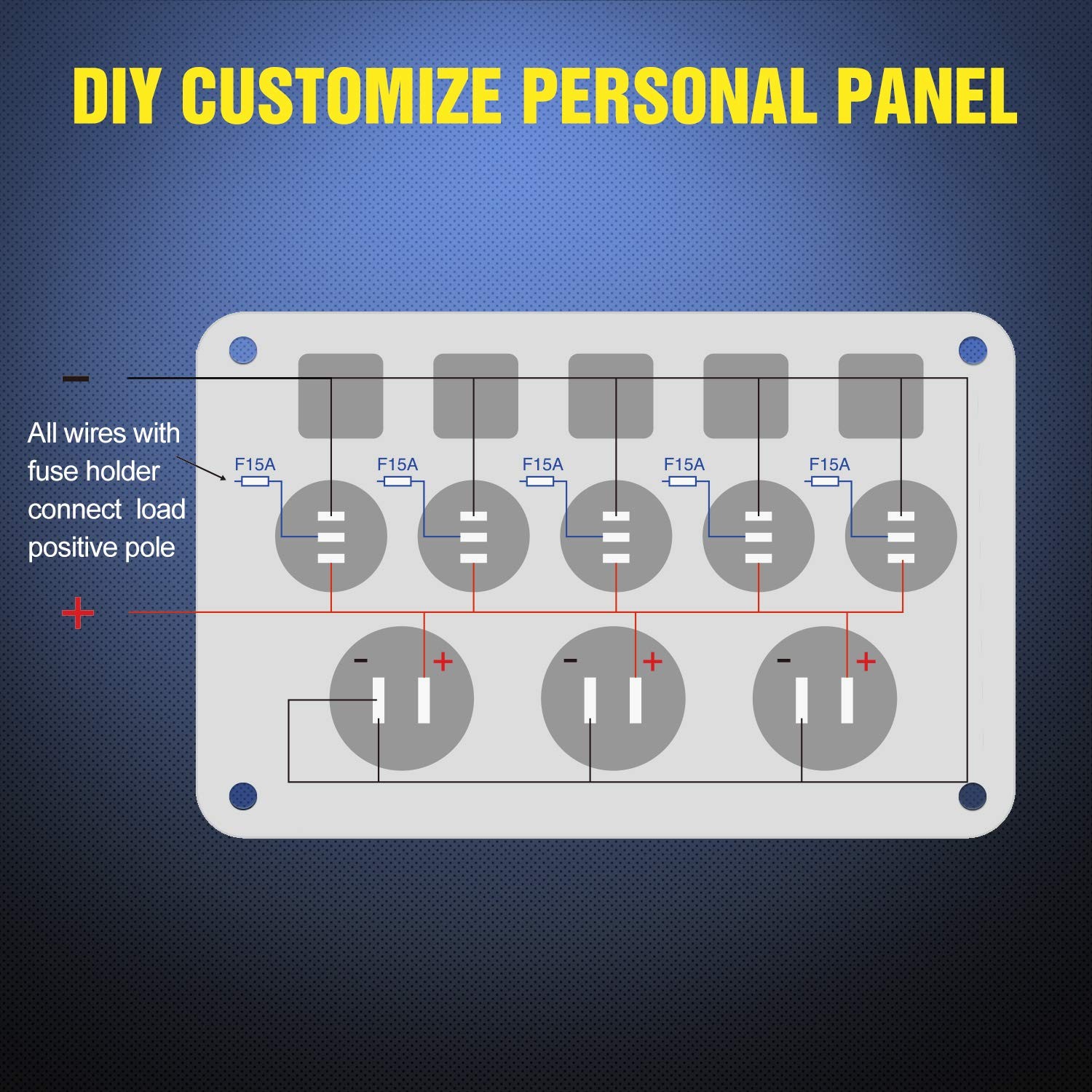 Nilight 90101E 5Gang Multi-Function 5 Gang Rocker Switch Panel, Blue