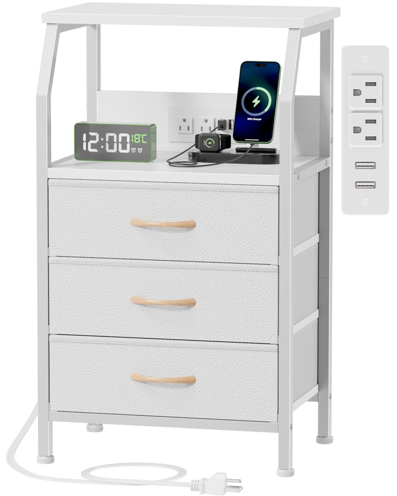 Furnulem Night Stand with Charging Station, 28.3 Inch Tall Bedside Table with...