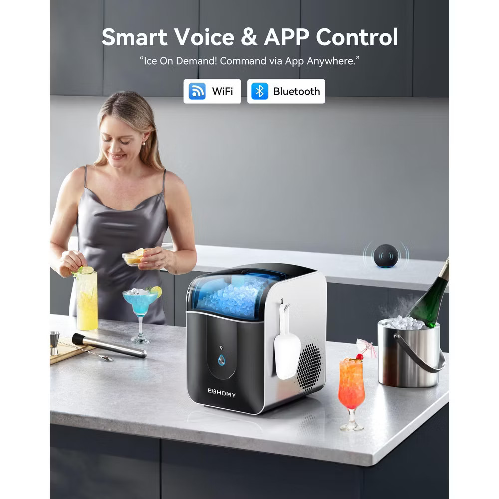 EUHOMY Smart Nugget Ice Maker Countertop, 40 Lbs/Day, APP Remote Control &