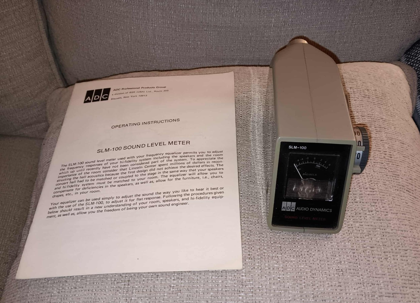 ADC Audio Dynamics SLM-100 Audio Sound Level VU Meter & Manual-A Division of BSR